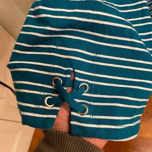 Catherines Cardigan Women’s 5X Suprema Collection Open Front Turquoise Striped - Picture 7 of 8